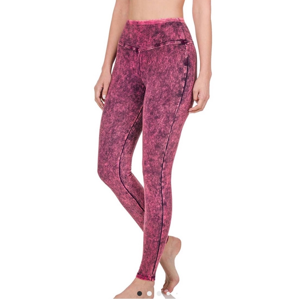 💕New Zenana Mineral Washed Magenta Yoga Leggings